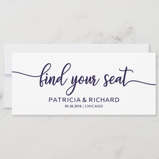 Invitation Titre de plan de table de mariage chic bleu marine (Devant)