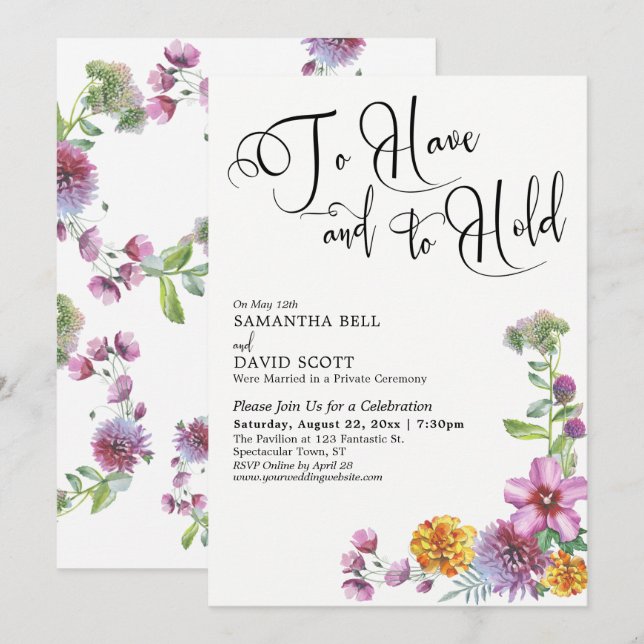 Invitation To Have et To Hold Script & Réception de Wildflowe (Devant / Derrière)