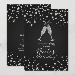 Invitation Toast au Champagne avec des Diamants Fête d'Annive