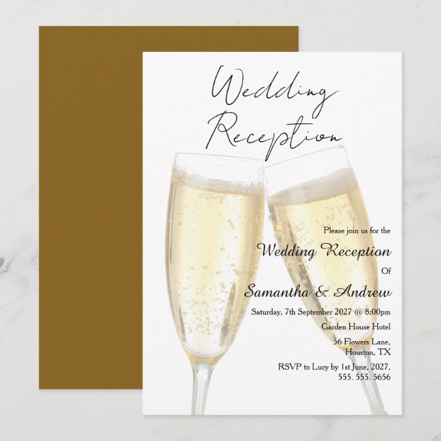 Invitation Toast au Champagne Réception de Mariage (Devant / Derrière)