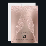 Invitation Toast Champagne d'or rose 21ème anniversaire<br><div class="desc">Rose Gold Metallic Blush Parties scintillant Rose Champagne Toast 21st Birthday Party Invitation... Sur un arrière - plan de feuille d'or rose avec une bordure en parties scintillant rose vif, des lunettes de champagne en diamant grillent le 21ème anniversaire d'un ami ou d'un membre de la famille avec les mots...</div>