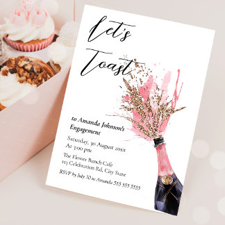 Invitation Toast Champagne Fête des mariées rose