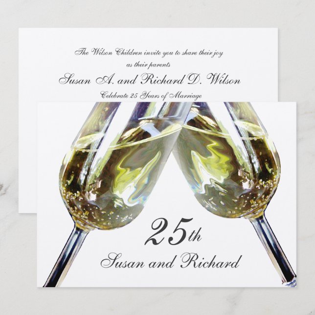 Invitation Toast de Champagne/ 25e anniversaire (Devant / Derrière)