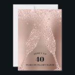 Invitation Toast de Champagne d'or rose 40e anniversaire<br><div class="desc">Rose Gold Metallic Blush Parties scintillant Rose Champagne Toast 40e Anniversaire Invitation... Sur un arrière - plan de feuille d'or rose avec une bordure en parties scintillant rose vif, des lunettes de champagne en diamant grillent le 40e anniversaire d'un ami ou d'un membre de la famille avec les mots "Voici...</div>