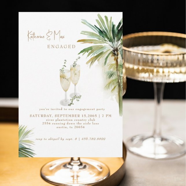 Invitation Toast de Champagne Fête de Fiançailles Tropicale  (Créateur téléchargé)