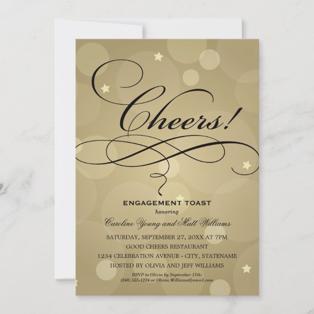 Invitation Toast de fiançailles Champagne Or Cheers (Devant)