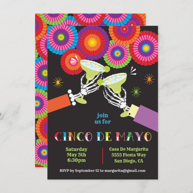 Invitation Toast de Margarita squelettique Fête Cinco De Mayo (Devant / Derrière)