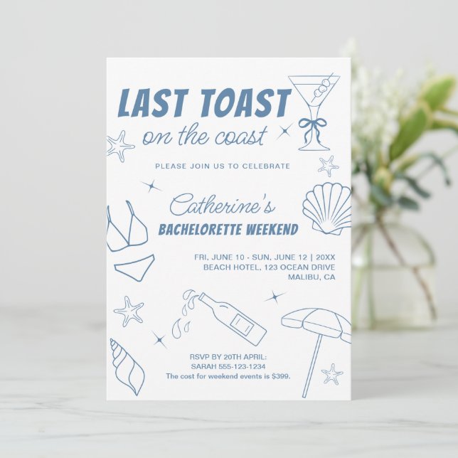 Invitation Toast Dernier Whimsical Sur La Côte Bachelorette E (Debout devant)