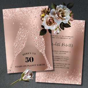 Invitation Toast en or rose du Bubbly 50e anniversaire