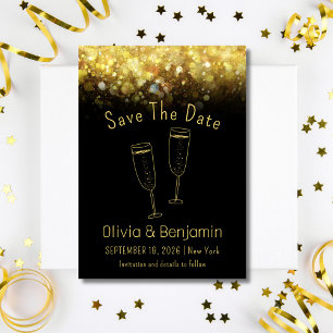 Invitation Toast Gold Parties scintillant Noir Mariage Enregi