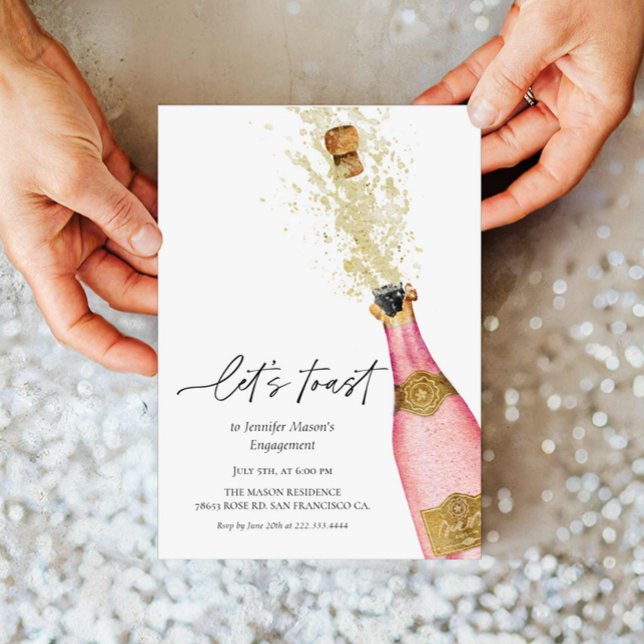 Invitation Toast Pink Champagne Fête des mariées bouteille (Elegant Let's Toast Engagement Party Invitation)