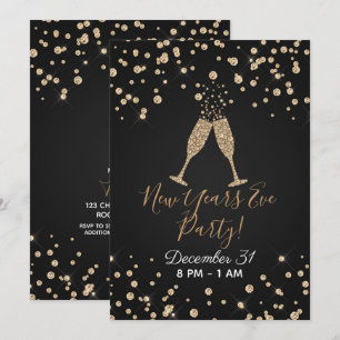 Invitation Toasts au Champagne avec Or et Diamants Nouvel An