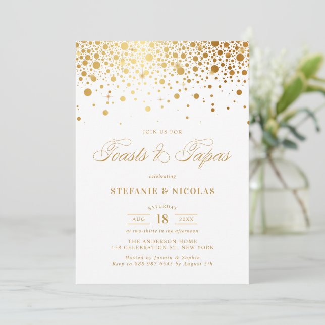Invitation Toasts blancs Faux Gold Foil Confetti et Tapas (Debout devant)