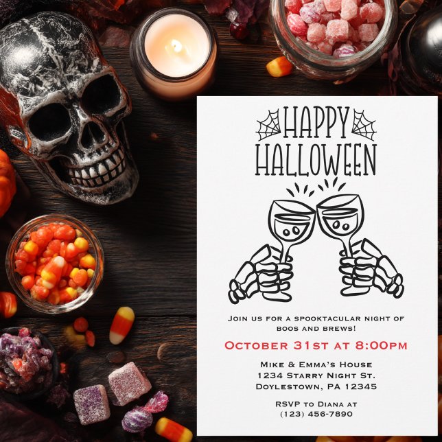 Invitation Toasts de squelette Vin Simple Amusement Halloween (Créateur téléchargé)