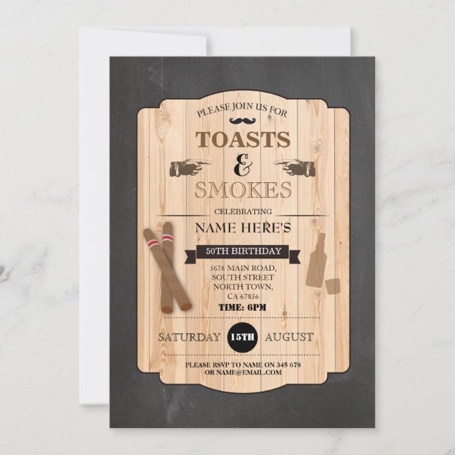 Invitation Toasts & Smokes Cigar fête d'anniversaire 40e Invi (Devant)