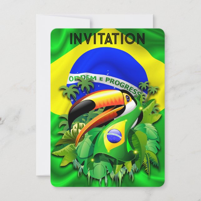 Invitation Toco Toucan avec drapeau brésilien (Devant)