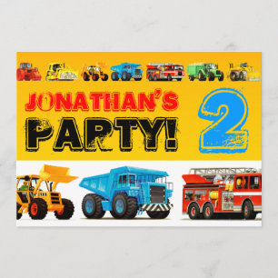Invitation Toddler Boys 2e Anniversaire Fête de construction 