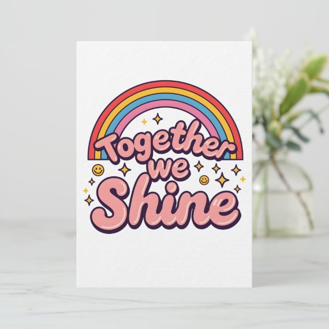 Invitation Together We Shine – Rainbow Retro Pride Quote (Debout devant)