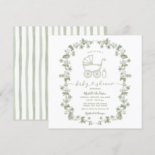 Invitation Toile Baby shower Floral Sage Baby shower vert