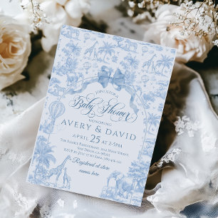 Invitation TOILE Bleu Safari animal bébé garçon douche