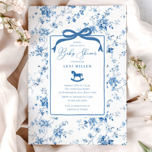 Invitation Toile Bleue Baby shower Cheval Rocse