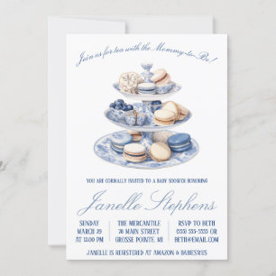 Invitation Toile bleue Chine, Baby shower Victorien Tea Party