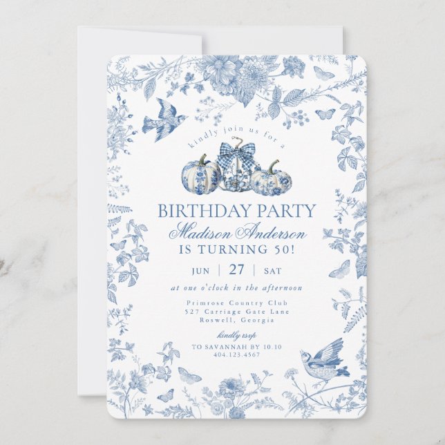 Invitation Toile Bleue Citrouille French Fall Anniversaire (Devant)
