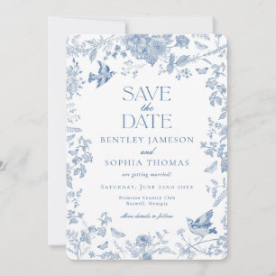 Invitation Toile Bleue De Jouy Floral Français Enregistrer la