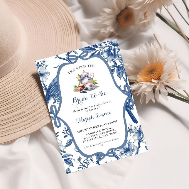 Invitation Toile bleue de jouy Tea Party Douche nuptiale (Créateur téléchargé)