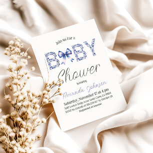 Invitation Toile bleue minimaliste de Jouy et Baby shower de
