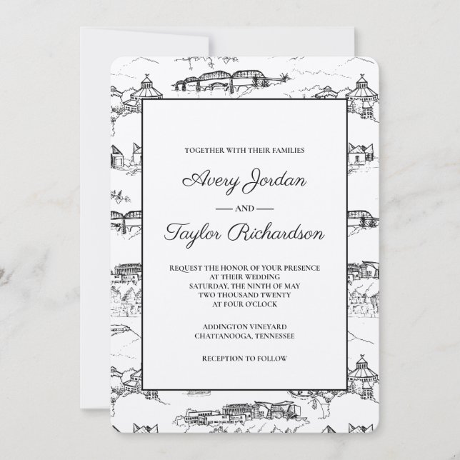 Invitation Toile Chattanooga noir et blanc (Devant)