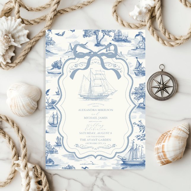 Invitation Toile Chic Mariage de mâchoire nautique (Créateur téléchargé)