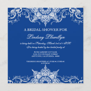 Invitation Toile Damask Swirl Fête de l'mariée Royal Blue
