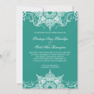 Invitation Toile Damask Swirl Wedding Inviter Turquoise Green