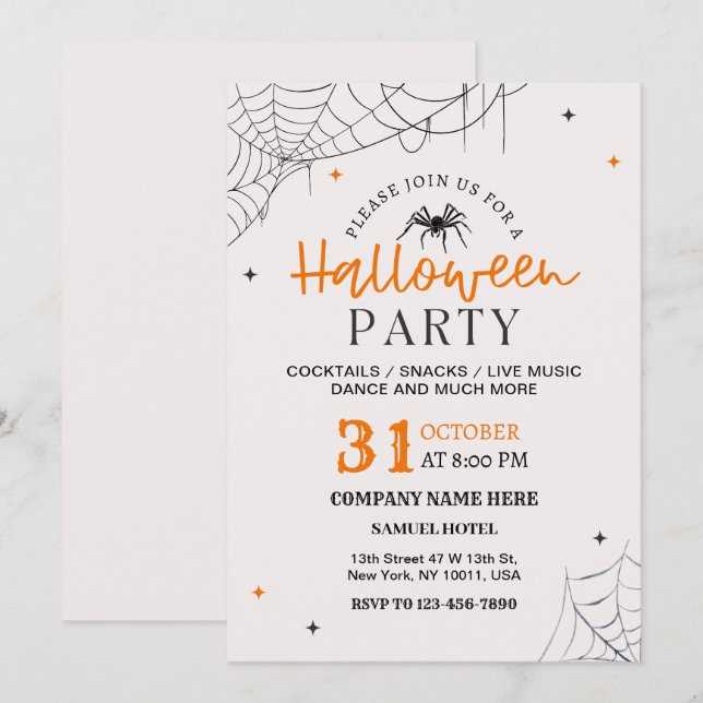 Invitation Toile d'araignée Halloween Couleur Crème Fête de B (Devant / Derrière)