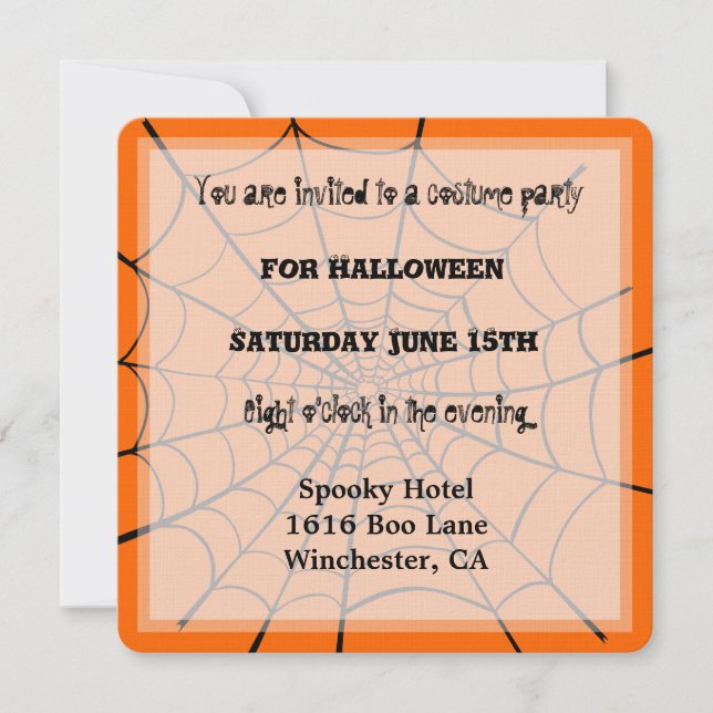 Invitation Toile d'araignée Halloween orange noir épouvantabl (Devant)