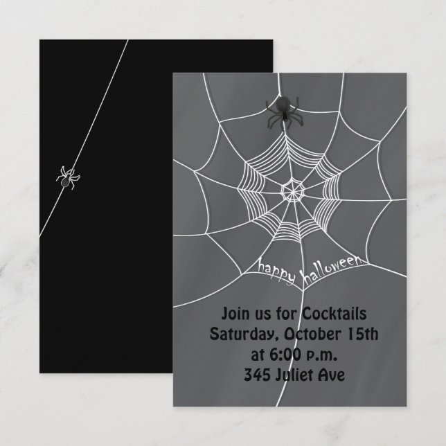 Invitation Toile d'araignée noire et blanche mignonne d'Hallo (Devant / Derrière)