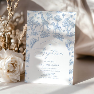 Invitation Toile de Jouy Animaux Safari Garçon Baptême