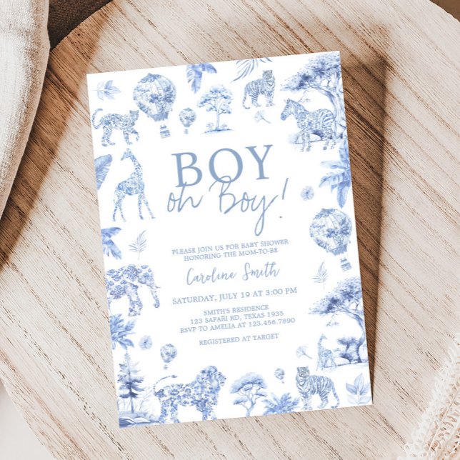 Invitation Toile De Jouy Baby shower Safari Animaux (Chinoiserie Toile De Jouy Safari Animals Baby Shower Invitation)