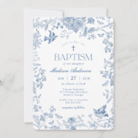 Toile de Jouy Bleue Fleurie Baptême Français