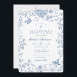 Invitation Toile de Jouy bleue florale française pour baptême<br><div class="desc">Cette collection de décorations pour une fête de style chinoiserie bleue présente des motifs floraux délicats de style toile pour une élégance intemporelle. Chaque pièce de cette collection met en valeur des dessins complexes dans des nuances de bleu, évoquant un sentiment de sophistication et d'élégance. ★ Laissez-moi vous aider à...</div>