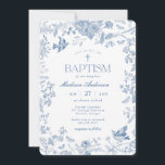 Invitation Toile de Jouy bleue florale française pour baptême<br><div class="desc">Cette collection de décorations pour une fête de style chinoiserie bleue présente des motifs floraux délicats de style toile pour une élégance intemporelle. Chaque pièce de cette collection met en valeur des dessins complexes dans des nuances de bleu, évoquant un sentiment de sophistication et d'élégance. ★ Laissez-moi vous aider à...</div>