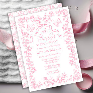 Invitation Toile de Jouy Chinoiserie Papillons Baby Shower