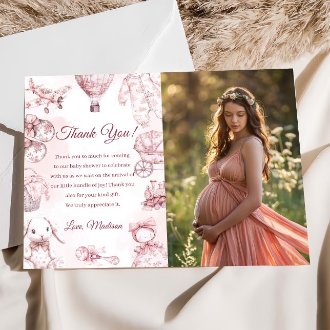 Invitation Toile De Jouy Fille Rose Baby shower Photo (Créateur téléchargé)