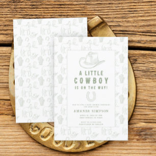 Invitation Toile de Jouy Green Cowboy Baby shower occidental
