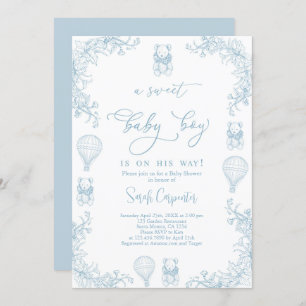 Invitation Toile De Jouy Hot Air Balloon Baby shower garçon