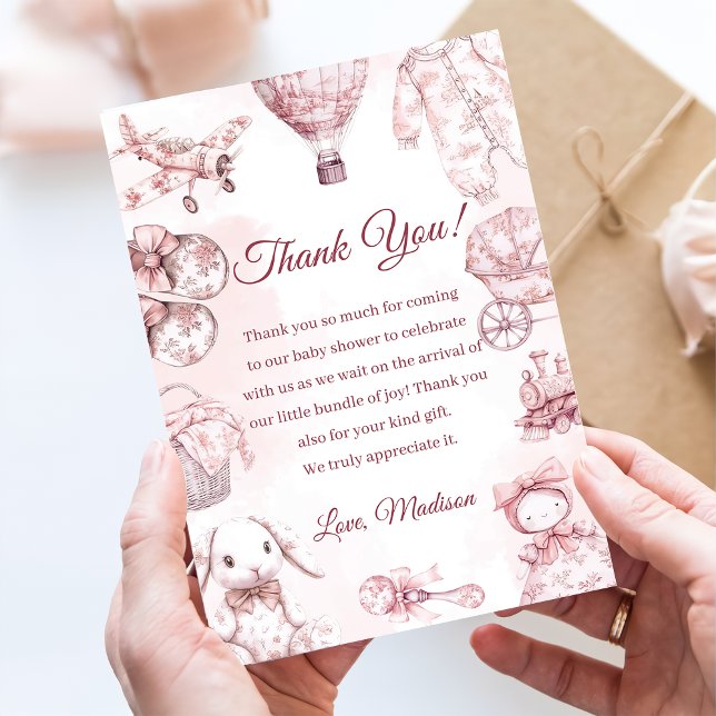 Invitation Toile De Jouy Pink Girl Baby Shower Party (Créateur téléchargé)