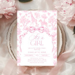 Invitation Toile de Jouy Pink Safari animaux C'est une fille<br><div class="desc">Toile de Jouy Pink Safari animaux C'est une fille Baby shower Invitation Objets correspondants disponibles.</div>