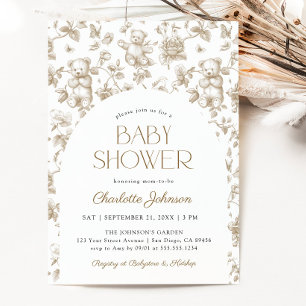 Invitation Toile de Jouy pour ours en peluche neutre pour les