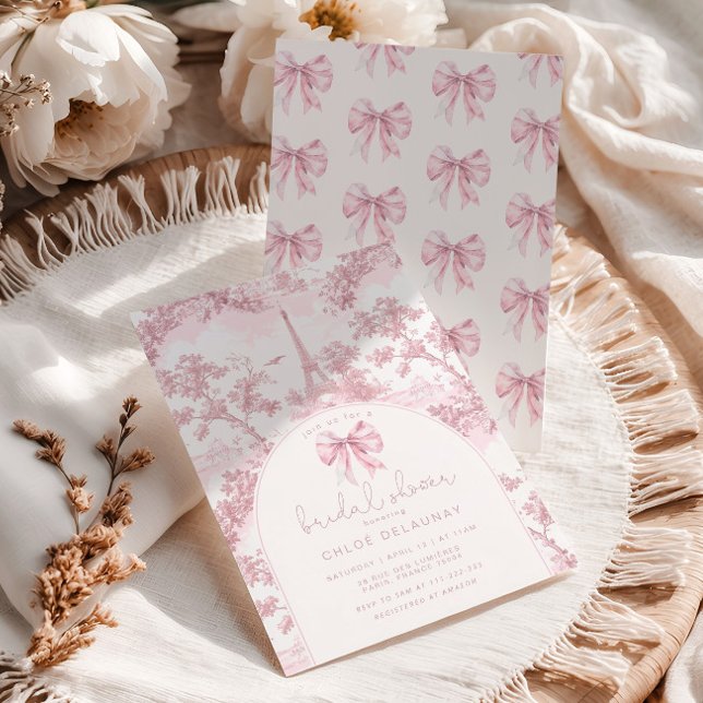 Invitation Toile de Jouy Réception de mariage Ruban Rose Pari (Créateur téléchargé)
